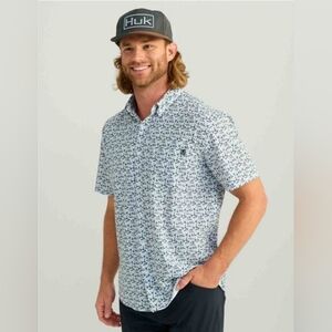 Huk Men's Kona Button Down Shirt In Marolina Blue Boat Drinks